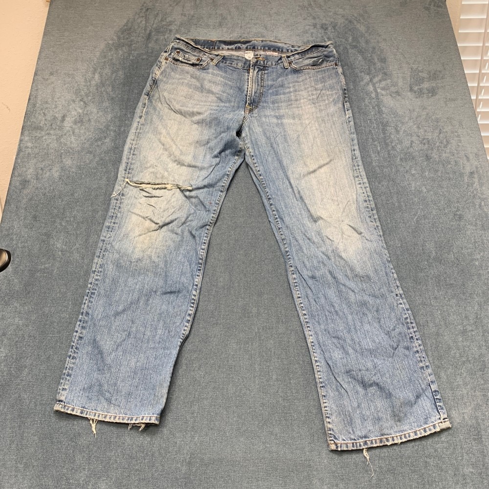 Lucky Brand Dungarees Jeans Mens 38 Blue Denim Low Rise Trucker Straight Leg